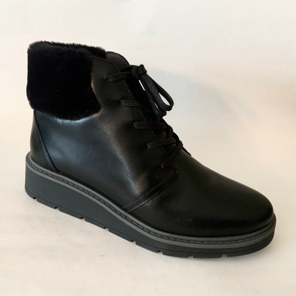 Clarks Andie Go Fur Lace-Up Black Leather Ankle Boots Casual Winter Booties 7.5 - Picture 13 of 13